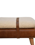 35" Beige And Brown Boucle Genuine Leather And Solid Wood Upholstered Bench