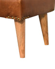 35" Beige And Brown Boucle Genuine Leather And Solid Wood Upholstered Bench