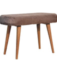 31" Brown Faux Fur And Solid Wood Upholstered Bench