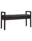 43" Black And Brown Genuine Leather And Solid Wood Upholstered Bench