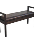 43" Black And Brown Genuine Leather And Solid Wood Upholstered Bench