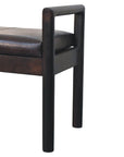 43" Black And Brown Genuine Leather And Solid Wood Upholstered Bench
