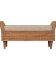 40" Cream And Brown Boucle Rattan And Solid Wood Upholstered Bench