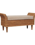 40" Cream And Brown Boucle Rattan And Solid Wood Upholstered Bench