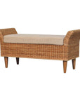 40" Cream And Brown Boucle Rattan And Solid Wood Upholstered Bench