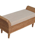 40" Cream And Brown Boucle Rattan And Solid Wood Upholstered Bench