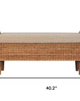 40" Cream And Brown Boucle Rattan And Solid Wood Upholstered Bench
