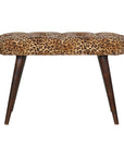 31" Brown Tan And Walnut Tufted Animal Print Velvet And Solid Wood Upholstered Bench