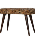 31" Brown Tan And Walnut Tufted Animal Print Velvet And Solid Wood Upholstered Bench
