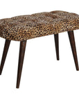 31" Brown Tan And Walnut Tufted Animal Print Velvet And Solid Wood Upholstered Bench