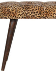 31" Brown Tan And Walnut Tufted Animal Print Velvet And Solid Wood Upholstered Bench