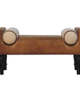 36" Brown And Walnut Genuine Leather And Solid Wood Upholstered Bench