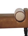 36" Brown And Walnut Genuine Leather And Solid Wood Upholstered Bench