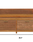 39" Tan And Oak Genuine Leather And Solid Wood Upholstered Storage Bench With Drawers