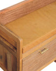 39" Tan And Oak Genuine Leather And Solid Wood Upholstered Storage Bench With Drawers