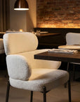 White And Gunmetal Boucle And Stainless Steel Dining Arm Chair