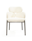 White And Gunmetal Boucle And Stainless Steel Dining Arm Chair