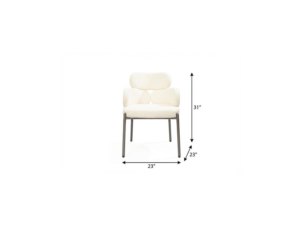 White And Gunmetal Boucle And Stainless Steel Dining Arm Chair
