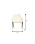 White And Gunmetal Boucle And Stainless Steel Dining Arm Chair