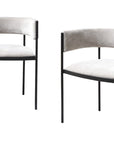 Set of Two Light Gray and Black Fabric and Steel Open Back Dining Arm Chairs