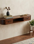 43" Chestnut Solid Wood Floating Console Table With Shelf And Two Drawers