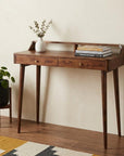 39" Chestnut Solid Wood Console Table With Shelf And Two Drawers