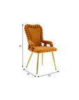 Set of Two Orange And Gold Velvet And Metal Dining Arm Chairs