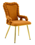 Set of Two Orange And Gold Velvet And Metal Dining Arm Chairs