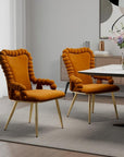 Set of Two Orange And Gold Velvet And Metal Dining Arm Chairs