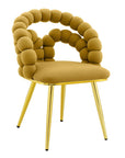 Set of Two Yellow And Gold Velvet And Metal Open Back Dining Arm Chairs