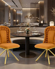Set of Two Orange And Gold Velvet And Metal Dining Side Chairs