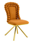 Set of Two Orange And Gold Velvet And Metal Dining Side Chairs