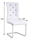 Set of Two White And Silver Tufted Faux Leather And Metal Dining Side Chairs