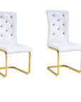 Set of Two White And Silver Tufted Faux Leather And Metal Dining Side Chairs