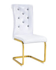 Set of Two White And Silver Tufted Faux Leather And Metal Dining Side Chairs