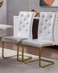 Set of Two White And Silver Tufted Faux Leather And Metal Dining Side Chairs