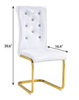 Set of Two White And Silver Tufted Faux Leather And Metal Dining Side Chairs