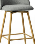 Set of Two 27" Gray And Oak Fabric And Metal Low Back Counter Height Swivel Bar Chairs