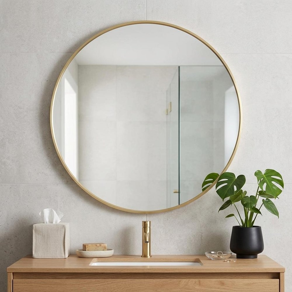 30" Gold Metal Round Framed Bathroom Vanity Mirror