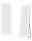 64" X 21" Silver Glass Lighted Wall Mounted Leaning And Freestanding Framed Full Length Mirror