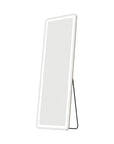 64" X 21" Silver Glass Lighted Wall Mounted Leaning And Freestanding Framed Full Length Mirror