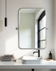 Set of Two Silver Iron Tilting Framed Bathroom Vanity Mirrors