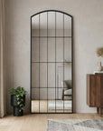 67" Black Metal Geometric Arch Wall Mounted Or Leaning Framed Full Length Mirror