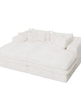 Set of Two 79" White Corduroy Chaise Lounge Chairs With Toss Pillows