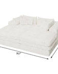Set of Two 79" White Corduroy Chaise Lounge Chairs With Toss Pillows