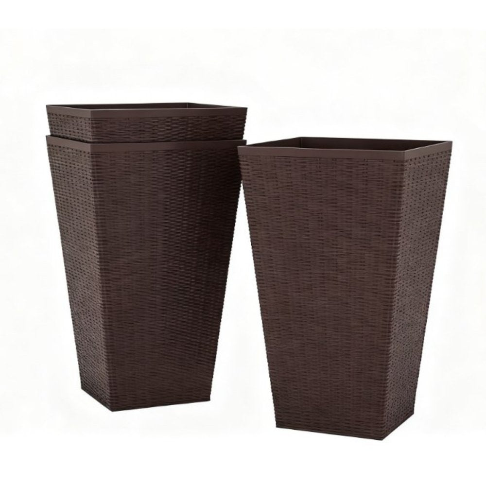Set of Three Brown Recycled Plastic Rectangular Planter Box
