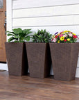 Set of Three Brown Recycled Plastic Rectangular Planter Box