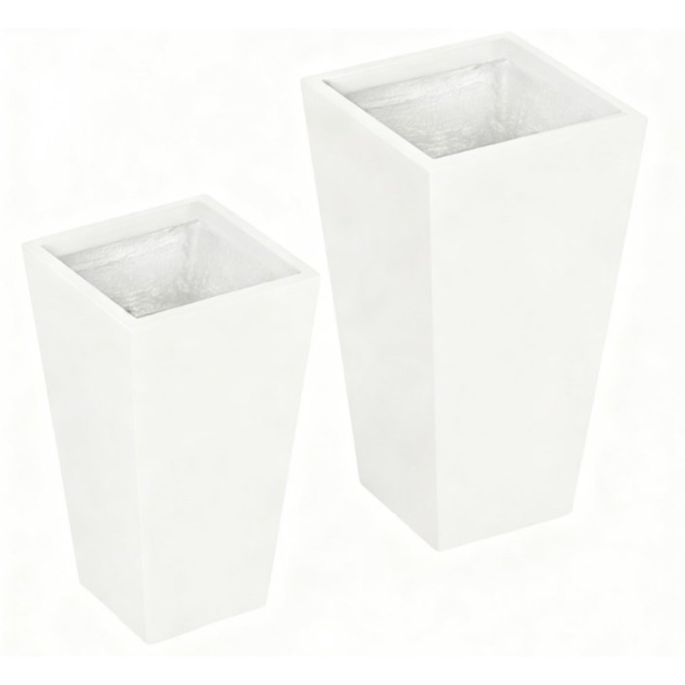 Set of Two White Magnesium Oxide Rectangular Planter Box