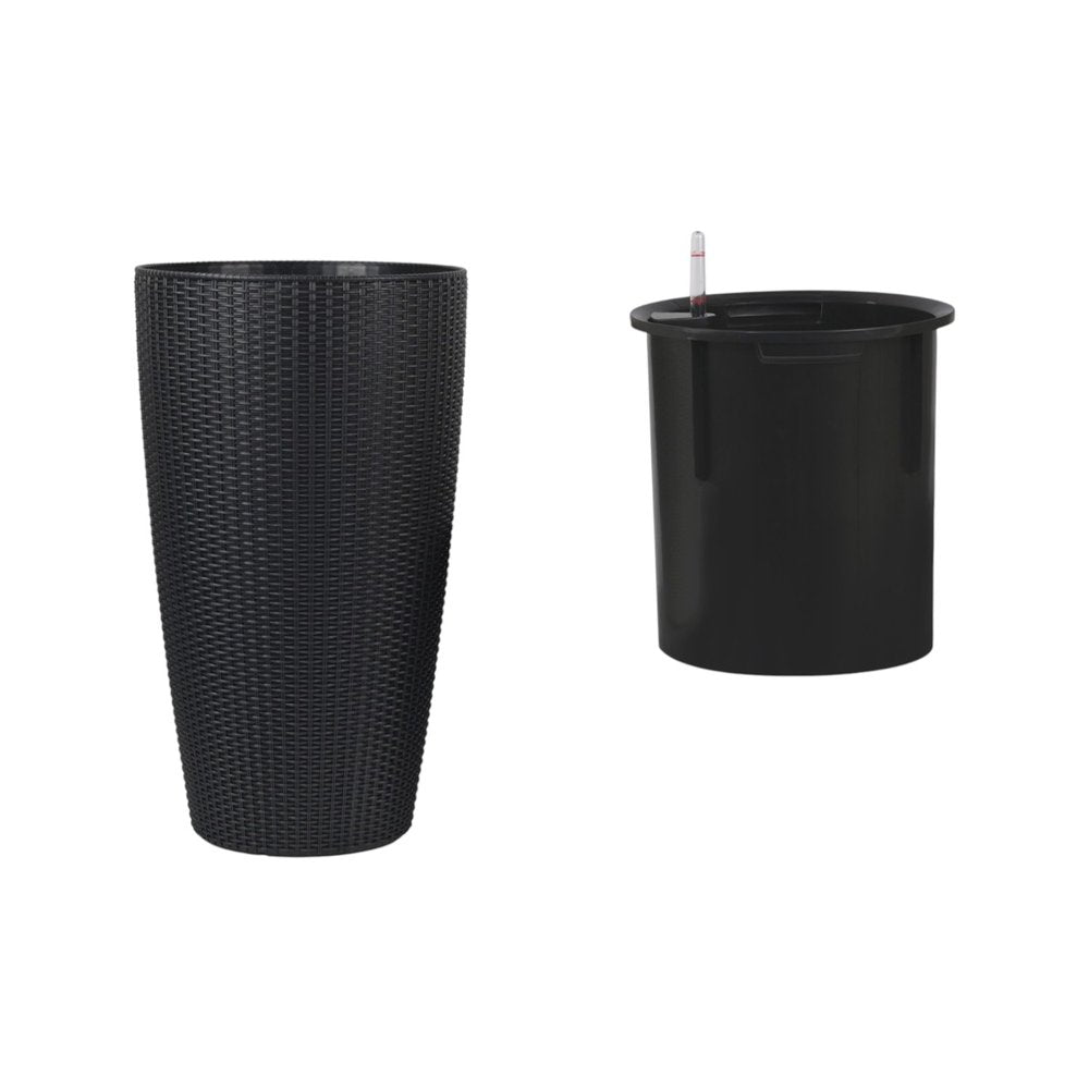 Set of Two Black Recycled Plastic Round Self Watering Planter Box