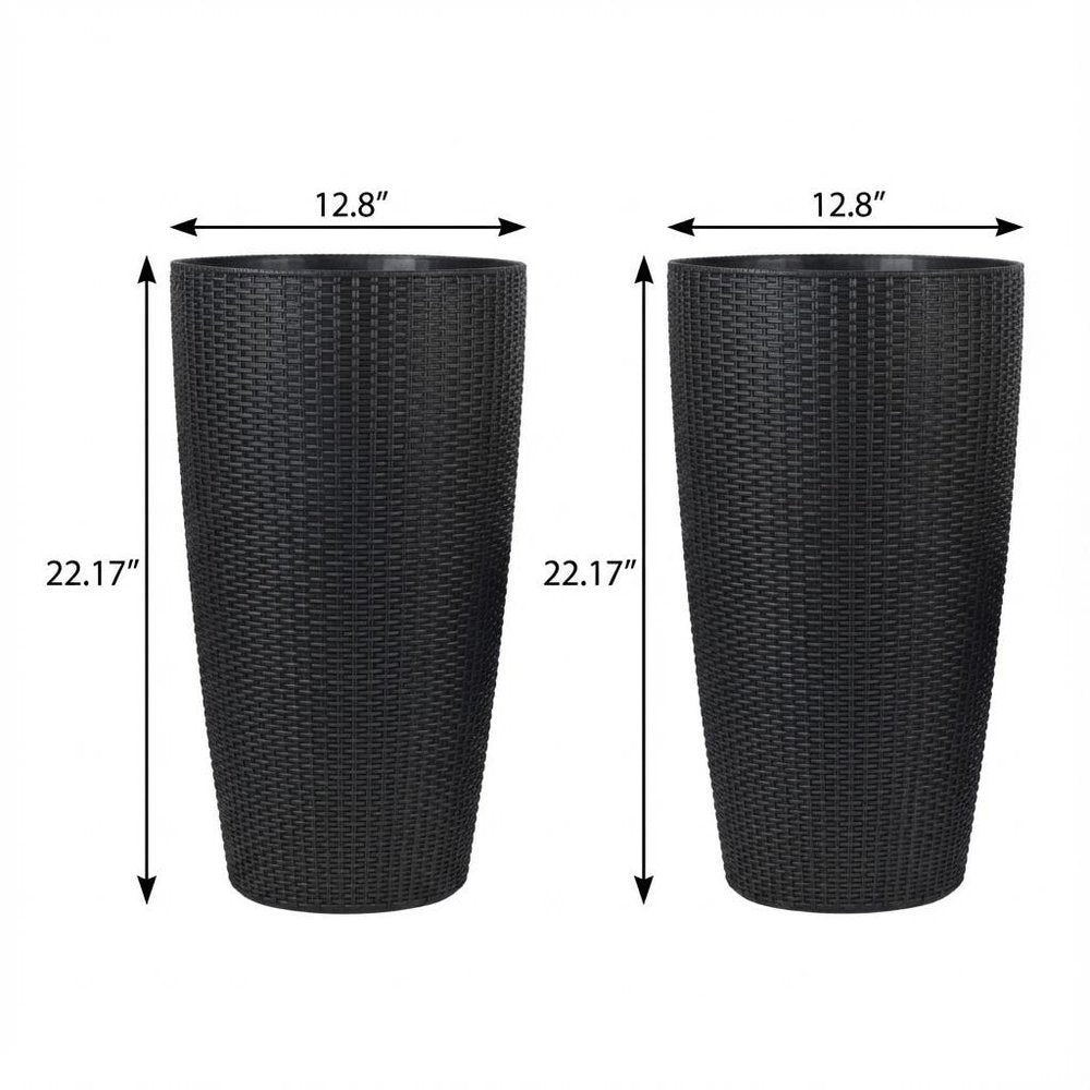 Set of Two Black Recycled Plastic Round Self Watering Planter Box
